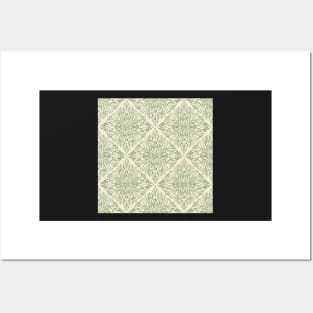 Classic foliage damask in sage leaf green and cream Posters and Art